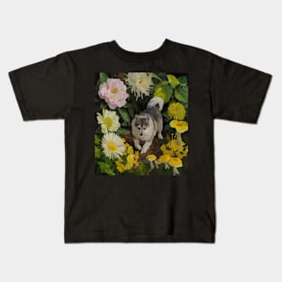 watercolor flowers surrounding a wild Kishu Kids T-Shirt